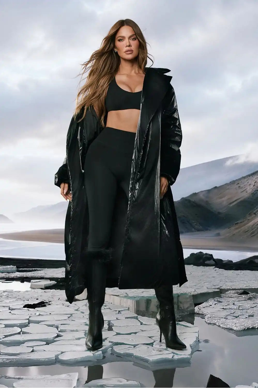 Belted Shine Insulated Long Coat