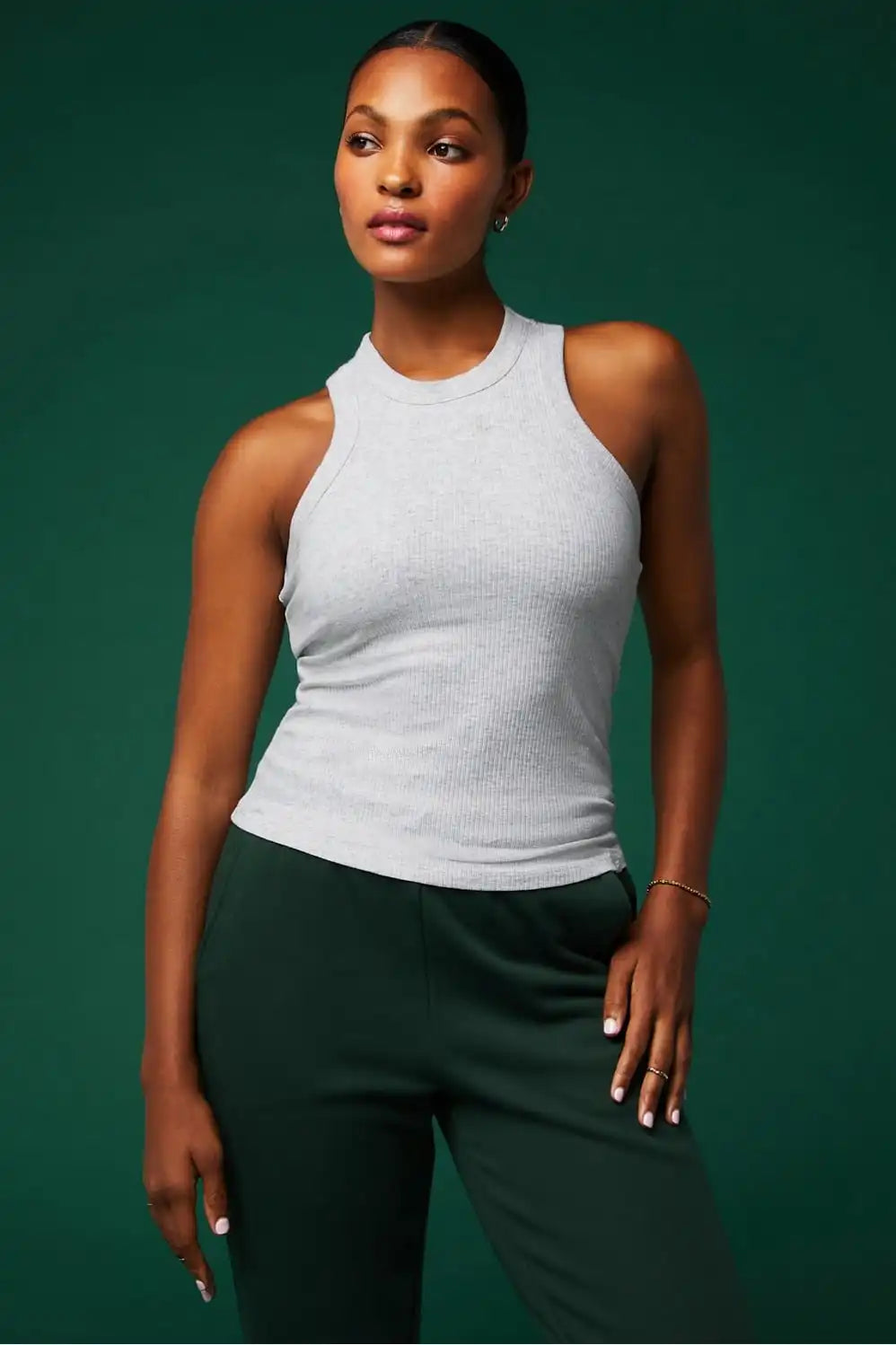 High Neck Rib Built-In Bra Tank
