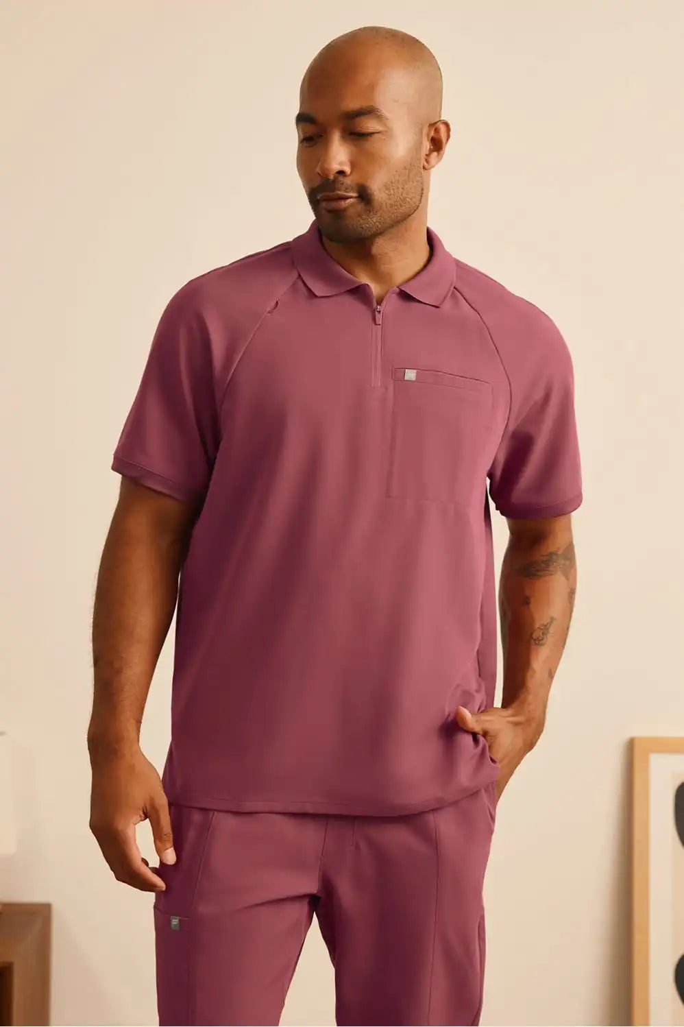 All-Day Scrub Zip Polo